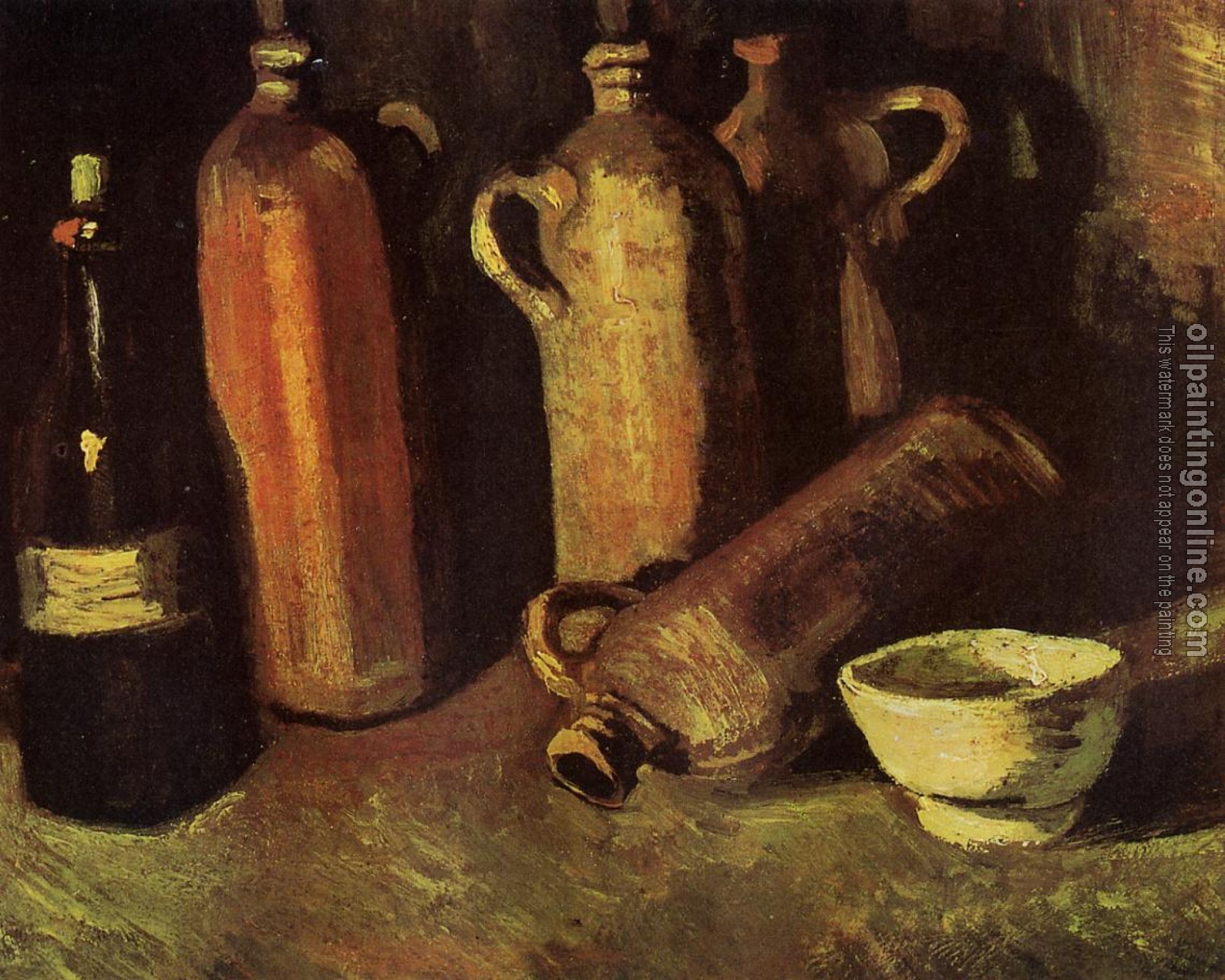 Gogh, Vincent van - Still Life with Four Stone Bottles, Flask and White Cup